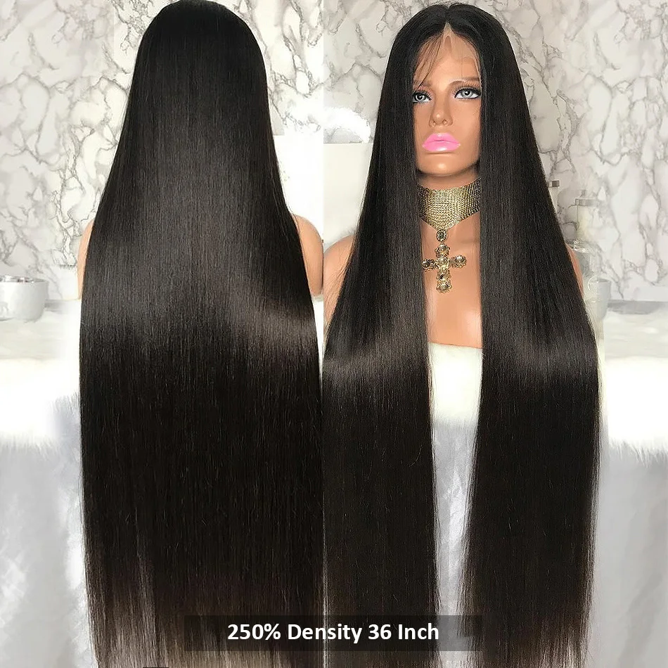 250% Density Long and Straight HD Front Lace Glueless Wig 100% Human Hair